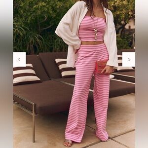 Free People Pink Striped Wide Leg Jumpsuit